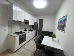 Kuchyňa alebo kuchynka v ubytovaní Modern, comfortable apartments near the metro