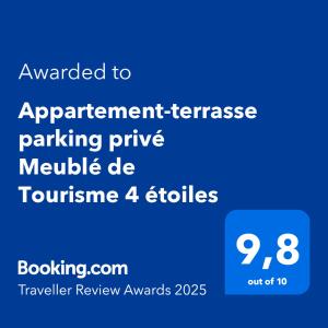 a screenshot of a phone with the text upgraded to agreement franchise parking ripe module de at Appartement-terrasse parking privé Meublé de Tourisme 4 étoiles in Belfort