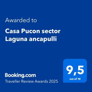 a screenshot of a cell phone with the text awarded to casa pucron at Casa Pucon sector Laguna ancapulli in Pucón
