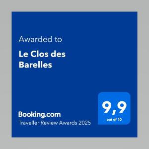 Certifikát, hodnocení, plakát nebo jiný dokument vystavený v ubytování Le Clos des Barelles