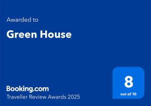 Certifikát, hodnocení, plakát nebo jiný dokument vystavený v ubytování Green House