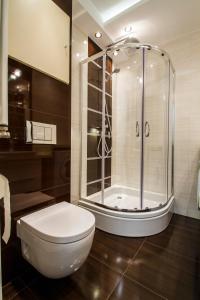 a bathroom with a shower and a white toilet at Katmandu in Zakopane +14 photos