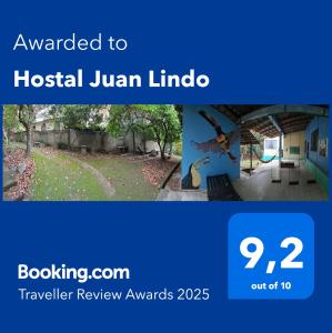 En logo, et sertifikat eller et firmaskilt på Juan Lindo Hostel