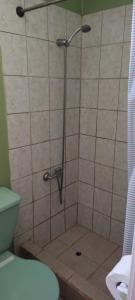 a shower stall in a bathroom with a toilet at Cabañas Buin in Puerto Montt +87 photos