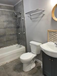 a bathroom with a toilet and a sink at Four Seasons Algonquin Cabins in Madawaska