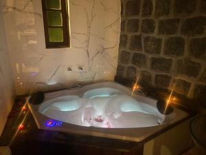 a jacuzzi tub with lights in a bathroom at Minas Em Marambaia in Rio de Janeiro