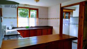 eine Küche mit Arbeitsplatte und Kühlschrank in der Unterkunft Nuestra Ruca in San Martín de los Andes + 6 Fotos