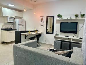 a living room with a couch and a tv at Equilíbrio 1316 in Sao Jose do Rio Preto