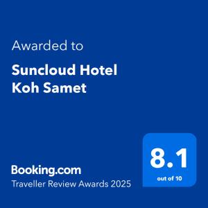 Majutusasutuses Suncloud Hotel Koh Samet olev sertifikaat, autasu, silt või muu dokument