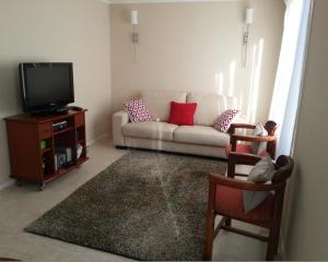 a living room with a couch and a tv at Casa Condominio Pucon in Pucón