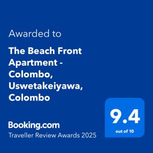 Certifikát, hodnocení, plakát nebo jiný dokument vystavený v ubytování The Beach Front Apartment - Colombo, Uswetakeiyawa, Colombo