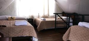a room with three beds and a window at Cabaña Tipo Chalet in Machetá +34 photos