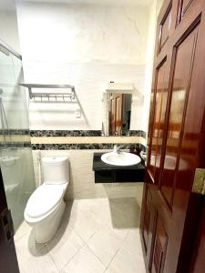 a bathroom with a toilet and a sink at Hằng nga luxury hotel in Vung Tau