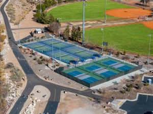 an overhead view of a tennis court on a road at Villa #12 at Bloomington Country Club townhouse in St. George