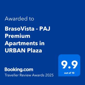 una schermata di un telefono con il testo rilasciato a Bravo vista pa di BrasoVista - PAJ Premium Apartments in URBAN Plaza a Braşov Altre 39 foto