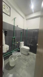 ein Badezimmer mit Toilette und Waschbecken in der Unterkunft Cafe Alpenglow in Sissu + 6 Fotos