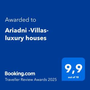 Certificato, attestato, insegna o altro documento esposto da Ariadni -Villas- luxury houses