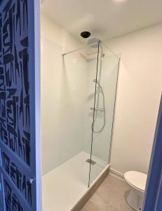 una ducha de cristal en un baño con inodoro en BO'M Appart, en Tourcoing 10 fotos más