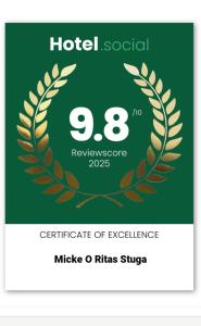 Certifikát, hodnocení, plakát nebo jiný dokument vystavený v ubytování Micke o Ritas stuga