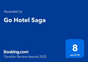 Certifikát, hodnocení, plakát nebo jiný dokument vystavený v ubytování Go Hotel Saga