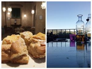 two pictures of food on a table with a bottle of water at Villa Maddalena - Cerrolungo in Isola +28 photos