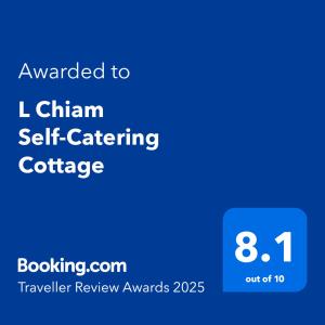 a screenshot of a cell phone with the text awarded to l chain self catering catering at L Chiam Self-Catering Cottage in Winterton
