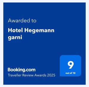 Certifikát, hodnocení, plakát nebo jiný dokument vystavený v ubytování Hotel Hegemann garni