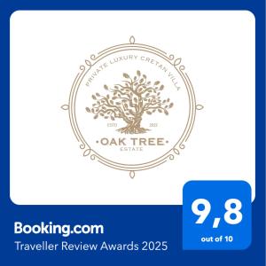 Certifikát, ocenenie alebo iný dokument vystavený v ubytovaní Oak Tree Estate