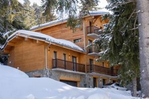 duży budynek z śniegiem przed nim w obiekcie Chalet du Bois Melay - piscine - proche pistes - 15 personnes w mieście Plagne 1800