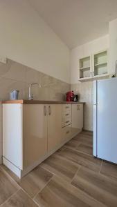 una cucina con lavello e frigorifero di Stone & Sun Retreat with Private Pool a Rupalj