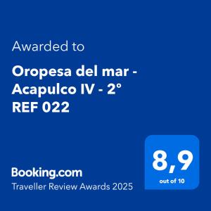 Certifikát, hodnocení, plakát nebo jiný dokument vystavený v ubytování Oropesa del mar - Acapulco IV - 2º REF 022
