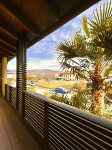 a balcony with a view of a palm tree at La Verde Dimora in Marano Vicentino