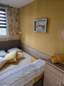 Un dormitorio con dos camas y un cuadro en la pared. en Perle turquoise, en Saint-Raphaël 108 fotos más