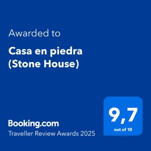Certifikát, ocenenie alebo iný dokument vystavený v ubytovaní Casa en piedra (Stone House)