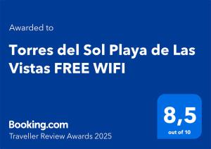 a blue screen with the words teles del soil playa de la v at Torres del Sol Playa de Las Vistas FREE WIFI in Playa de las Americas