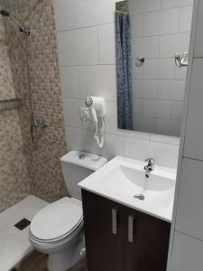 une salle de bain avec toilettes, lavabo et douche dans l'établissement Vista Puerto Arguineguín Sea View, à Playa de Arguineguín 31 autres photos
