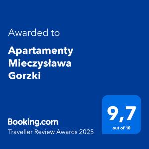 Certifikát, ocenenie alebo iný dokument vystavený v ubytovaní Apartamenty Mieczysława Gorzki