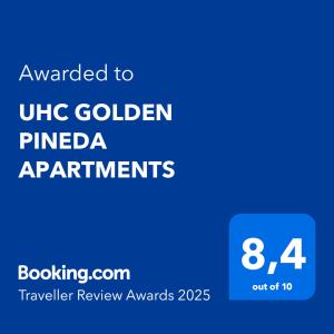 un cartel azul con el texto otorgado a los apartamentos uk Golden Pineda en UHC GOLDEN PINEDA APARTMENTS, en La Pineda 37 fotos más