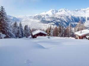 RosswaldにあるChalet Panoramaの山を背景にした雪の小屋