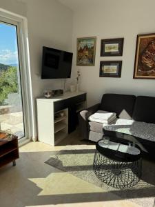 a living room with a couch and a tv at Kuća za podmor Olea in Nečujam