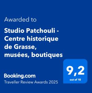 Certifikát, ocenenie alebo iný dokument vystavený v ubytovaní Studio Patchouli - Centre historique de Grasse, musées, boutiques