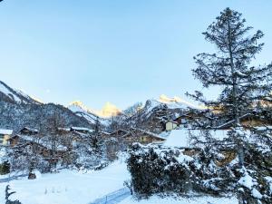 オヴロナにあるChalet L'Alpage by Interhomeの雪に覆われた木々や山々の集落