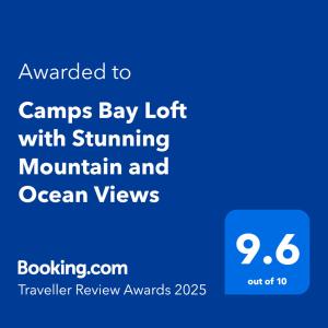 Camps Bay Loft with Stunning Mountain and Ocean Views的证书、奖牌、标识或其他文件
