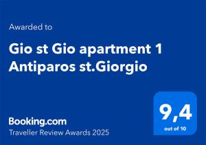 Certifikát, hodnocení, plakát nebo jiný dokument vystavený v ubytování Gio st Gio apartment 1 Antiparos st.Giorgio