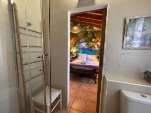 a bathroom with a walk in shower and a mirror at Hotel Altea Paradise 1917 - Adults Only in Altea
