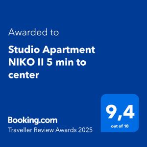 Certifikát, ocenenie alebo iný dokument vystavený v ubytovaní Studio Apartment NIKO II 5 min to center