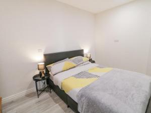 Un dormitorio con una cama grande con dos lámparas encima. en Woodside Guest House, en Coleraine
