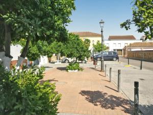 a sidewalk with trees and cars parked on a street at Charming villa near Córdoba with private pool in Encinarejo De Córdoba