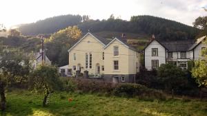 a large white house in a green field at Isfryn Cottage in Aberangell