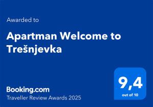 Certifikát, ocenenie alebo iný dokument vystavený v ubytovaní Apartman Welcome to Trešnjevka